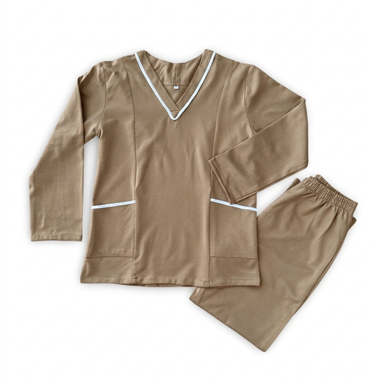 Cotton Dark Beige Long Sleeve Uniform